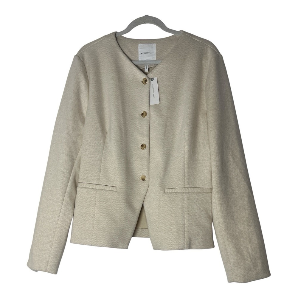New Avec Les Filles Blazer Jacket Women's XL Ivory Wool Blend Career Formal